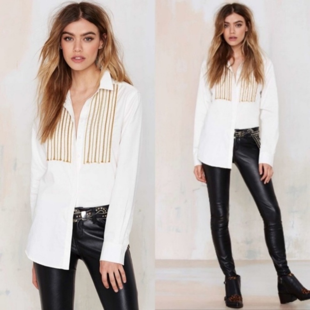 Nasty Gal Gold Band Camp Tuxedo Button Down Gold